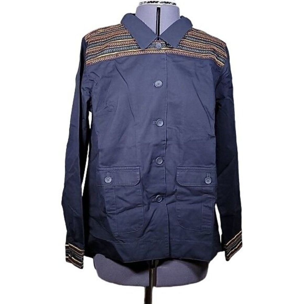 NWOT Denim & Co Twill Utility Jacket with Embroidery Sz M